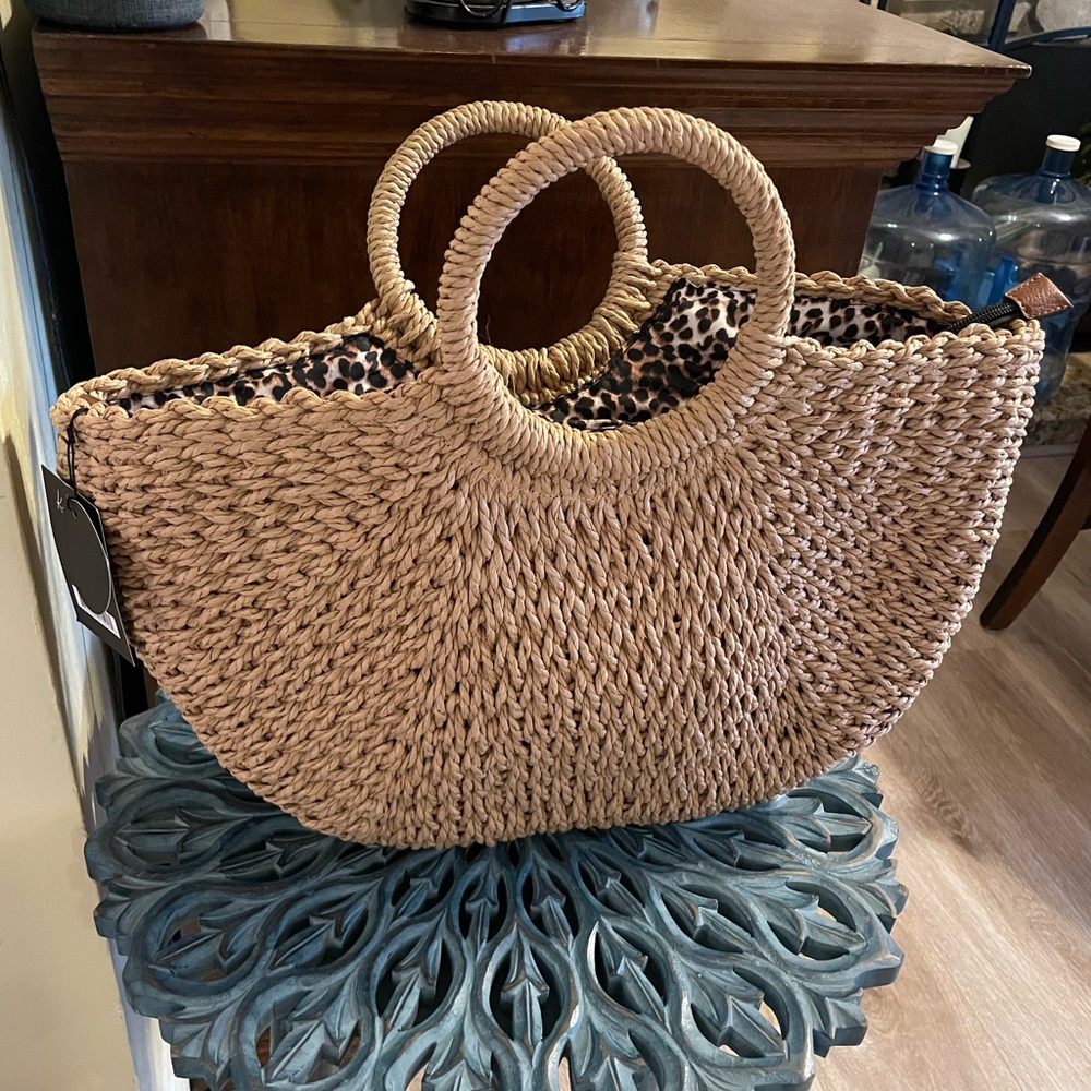 Sandy Straw Tote Bag -K. Carroll 10.5" Beige NWT!